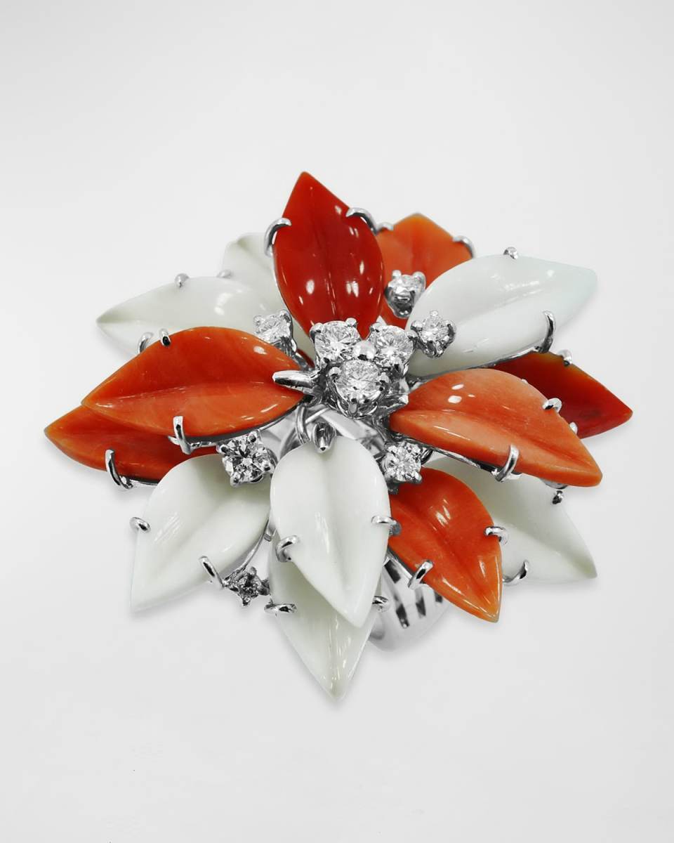 Coral Ring with Diamonds, Size 6.75